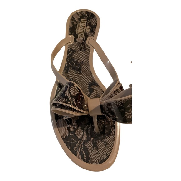 Valentino Garavani Women’s Lace Print Rubber Slides With Bow Slip On Size 39/9 - Picture 3 of 16
